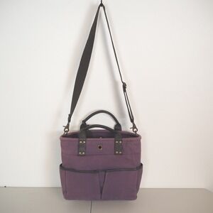 Levenger 6 Pocket Canvas‎ & Leather Tote Bag Crossbody Sturdy